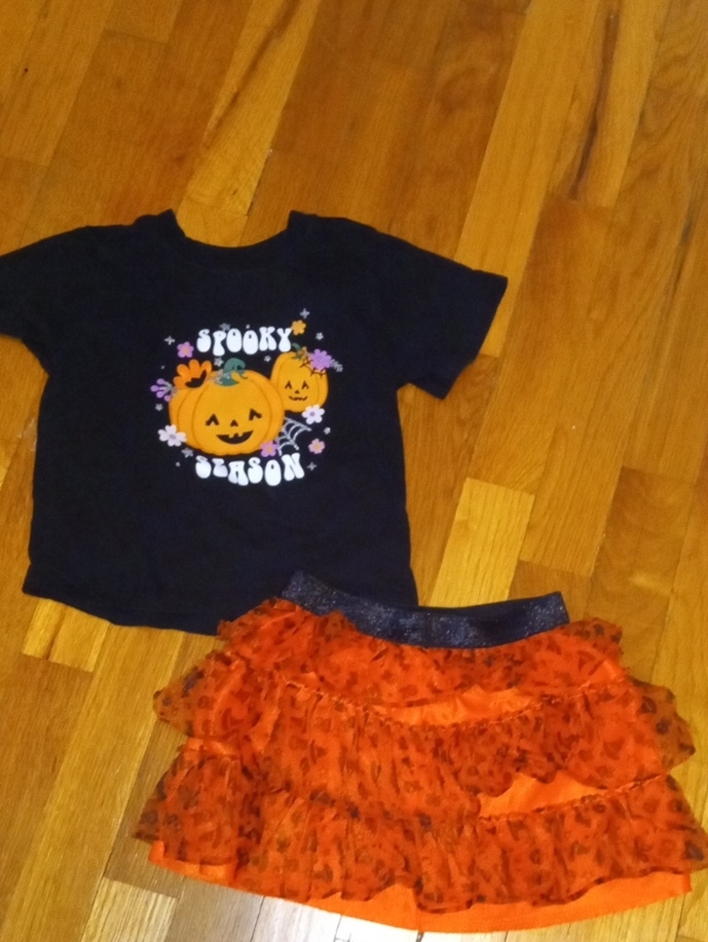 girl 3t  Black Pumpkin 'Spooky Season' Tee and Orange Ruffle